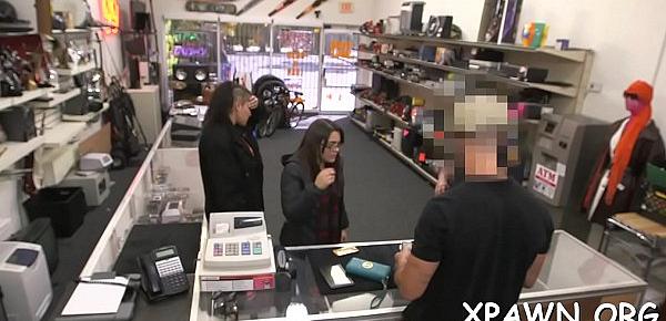  Horny gal has sex in shop